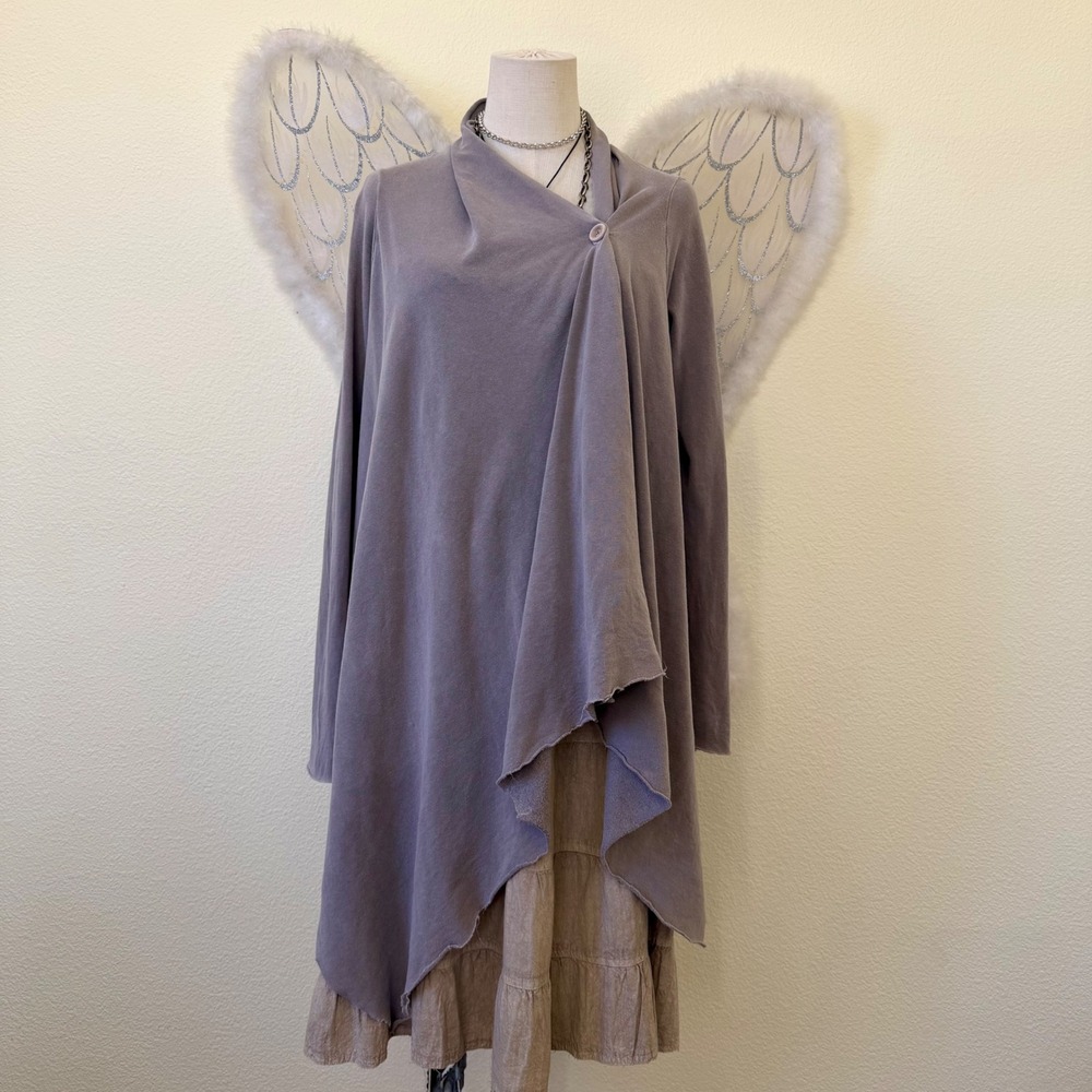 Fairy Boho Grunge Asymmetric Drape Front Cardigan Gray Cotton Earthy Mori‎ Girl